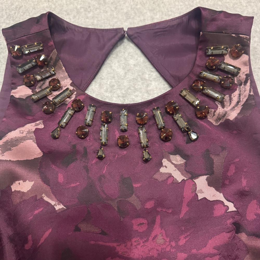 Eliza J Plum Purple Floral Jacquard Beaded Neck Fit and Flare Dress Size 2 - Picture 7 of 14